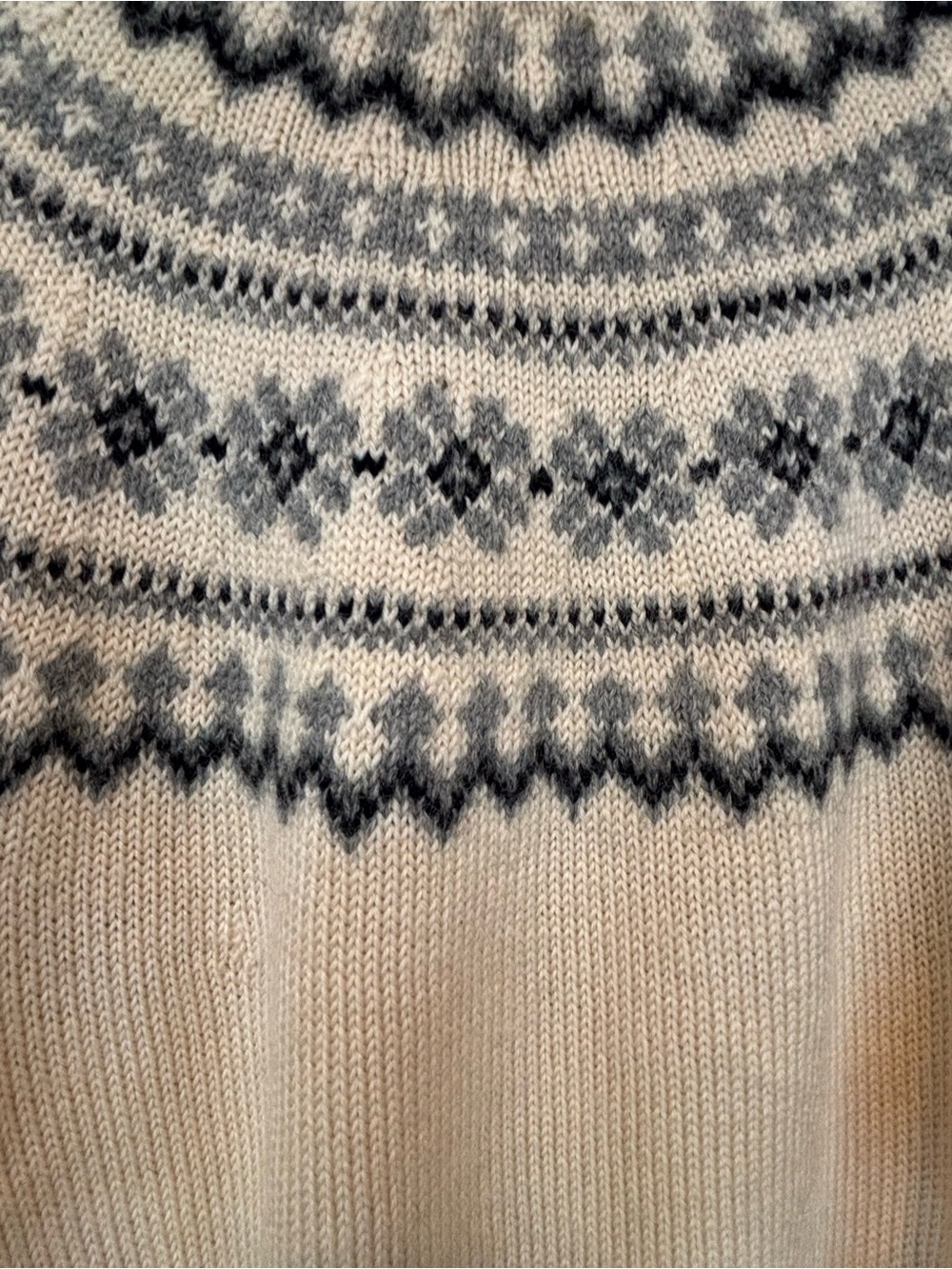 Wool Nordic-Style Cardigan Sweater - Cream & Gray - Picture 4 of 4